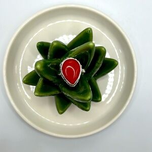 Red coral, and Sterling silver ring size 10 Bohemian festival ring